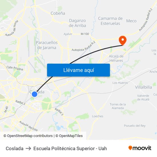 Coslada to Escuela Politécnica Superior - Uah map