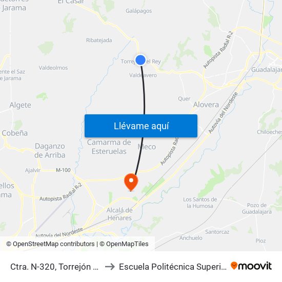 Ctra. N-320, Torrejón Del Rey to Escuela Politécnica Superior - Uah map