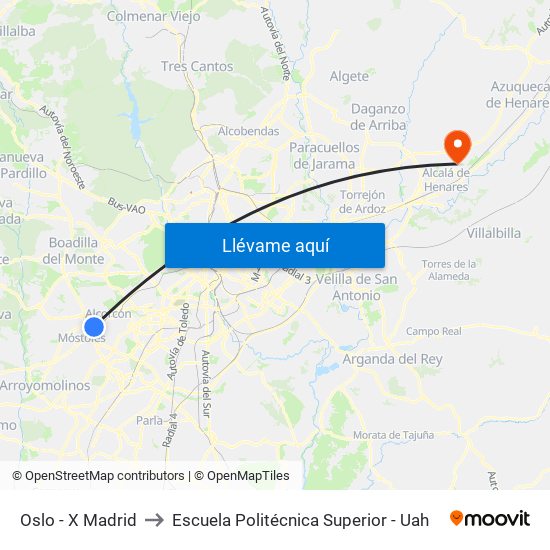 Oslo - X Madrid to Escuela Politécnica Superior - Uah map