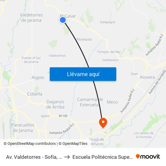 Av. Valdetorres - Sofía, El Casar to Escuela Politécnica Superior - Uah map