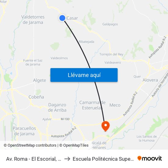 Av. Roma - El Escorial, El Casar to Escuela Politécnica Superior - Uah map