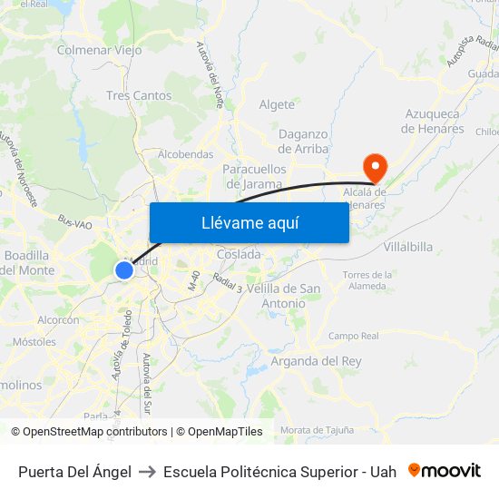 Puerta Del Ángel to Escuela Politécnica Superior - Uah map