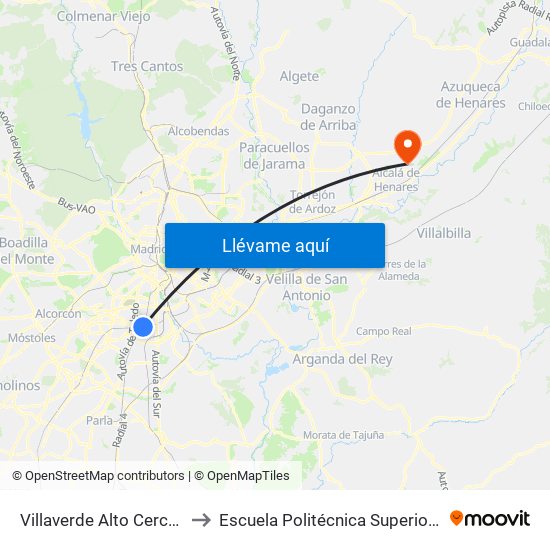 Villaverde Alto Cercanías to Escuela Politécnica Superior - Uah map