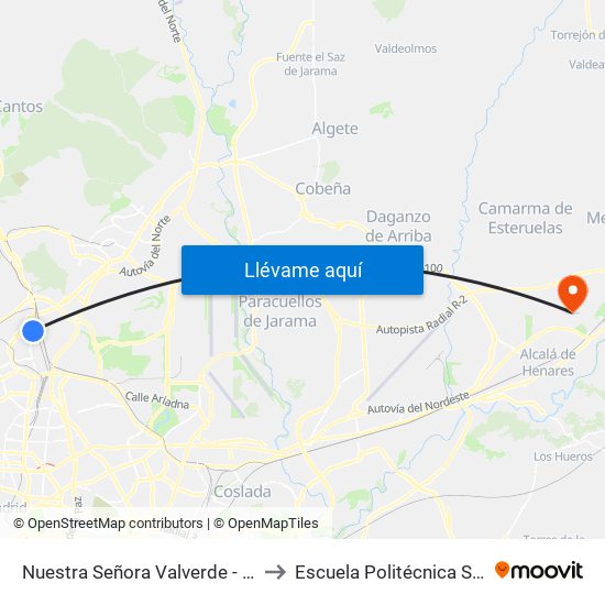 Nuestra Señora Valverde - Alonso Quijano to Escuela Politécnica Superior - Uah map