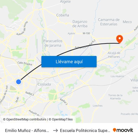 Emilio Muñoz - Alfonso Gómez to Escuela Politécnica Superior - Uah map