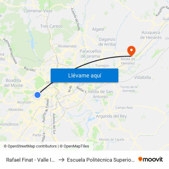 Rafael Finat - Valle Inclán to Escuela Politécnica Superior - Uah map