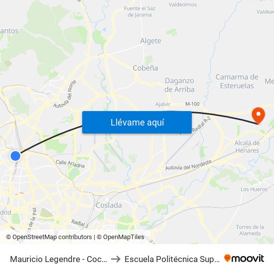 Mauricio Legendre - Cocheras Emt to Escuela Politécnica Superior - Uah map