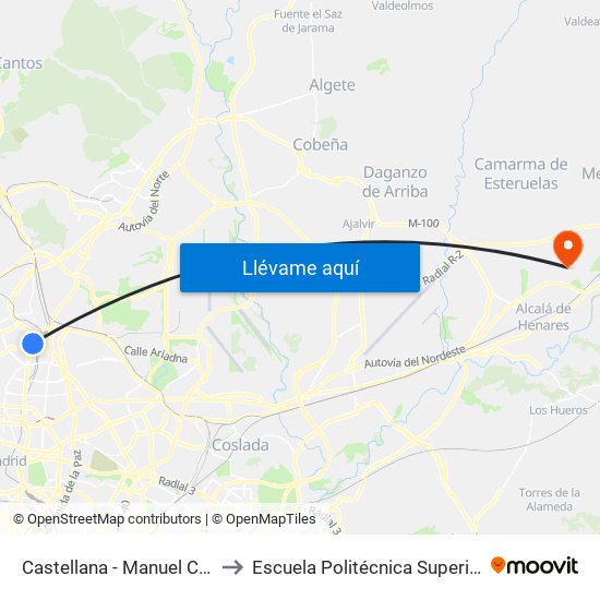 Castellana - Manuel Caldeiro to Escuela Politécnica Superior - Uah map