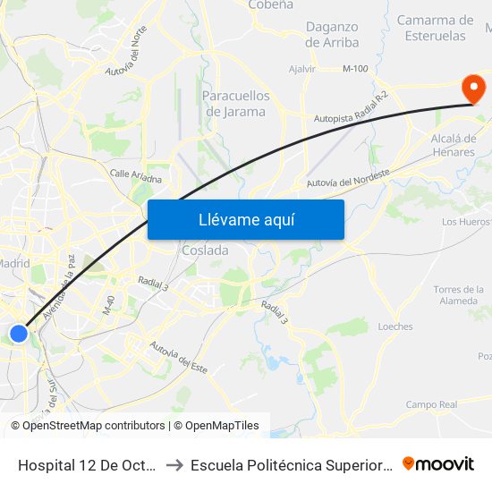 Hospital 12 De Octubre to Escuela Politécnica Superior - Uah map