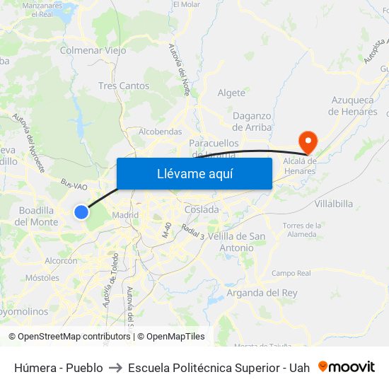 Húmera - Pueblo to Escuela Politécnica Superior - Uah map