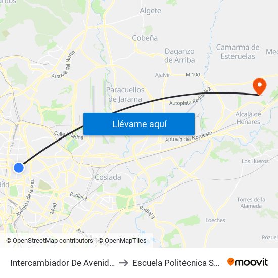 Intercambiador De Avenida De América to Escuela Politécnica Superior - Uah map