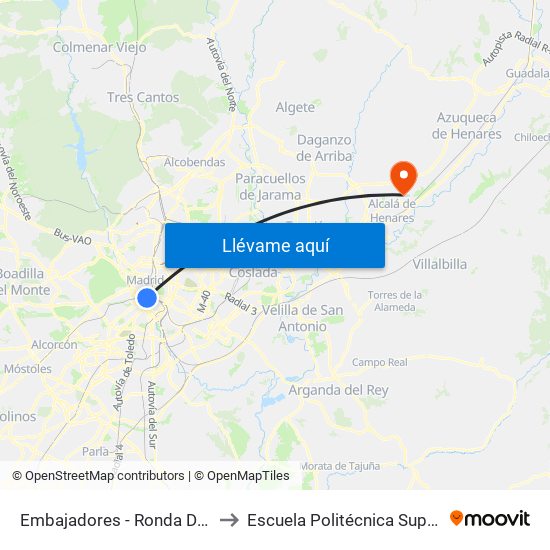 Embajadores - Ronda De Valencia to Escuela Politécnica Superior - Uah map