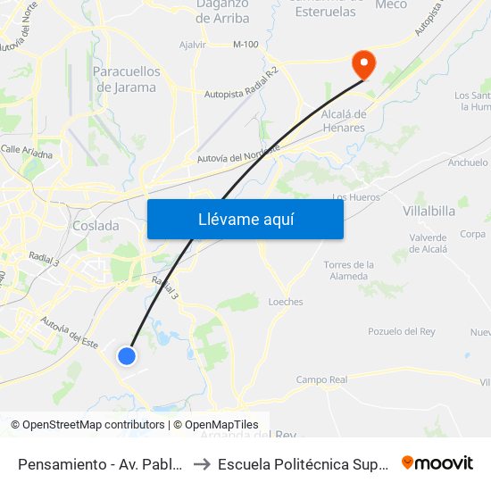 Pensamiento - Av. Pablo Iglesias to Escuela Politécnica Superior - Uah map