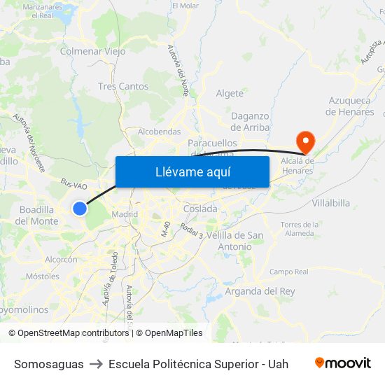 Somosaguas to Escuela Politécnica Superior - Uah map