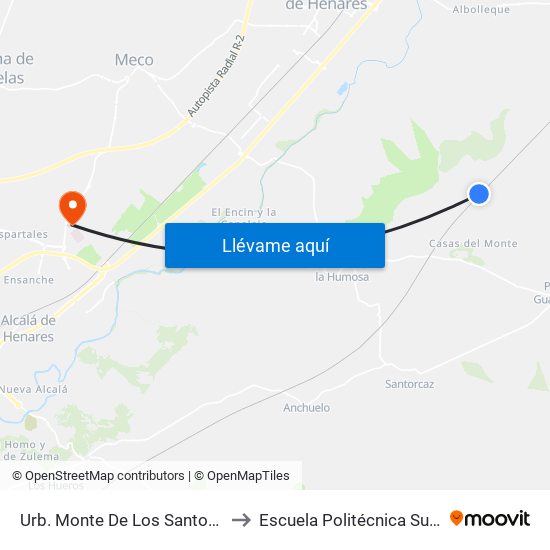 Urb. Monte De Los Santos, Chiloeches to Escuela Politécnica Superior - Uah map