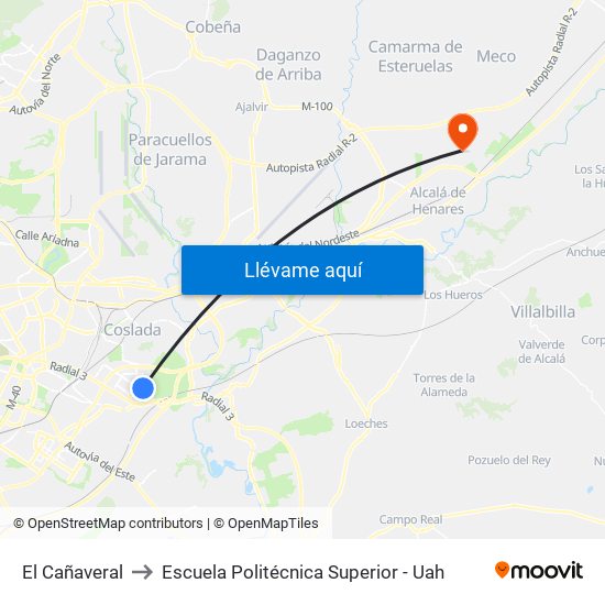 El Cañaveral to Escuela Politécnica Superior - Uah map