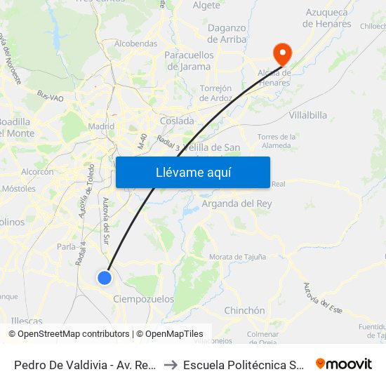 Pedro De Valdivia - Av. Reyes Católicos to Escuela Politécnica Superior - Uah map