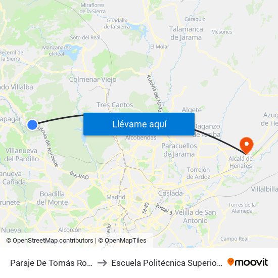 Paraje De Tomás Romera to Escuela Politécnica Superior - Uah map