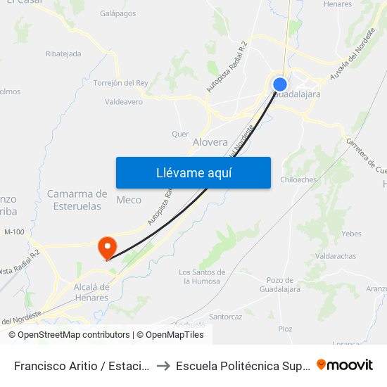 Francisco Aritio / Estación De Tren to Escuela Politécnica Superior - Uah map
