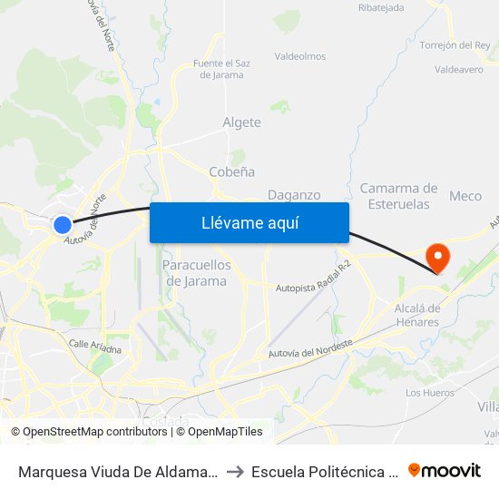 Marquesa Viuda De Aldama - N.ª Sra. Del Pilar to Escuela Politécnica Superior - Uah map