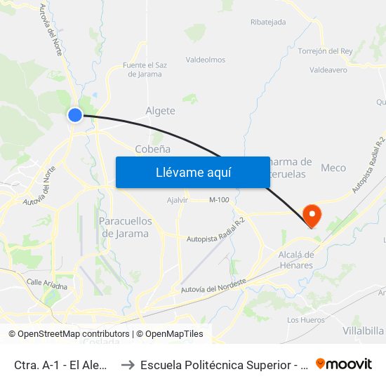 Ctra. A-1 - El Alemán to Escuela Politécnica Superior - Uah map