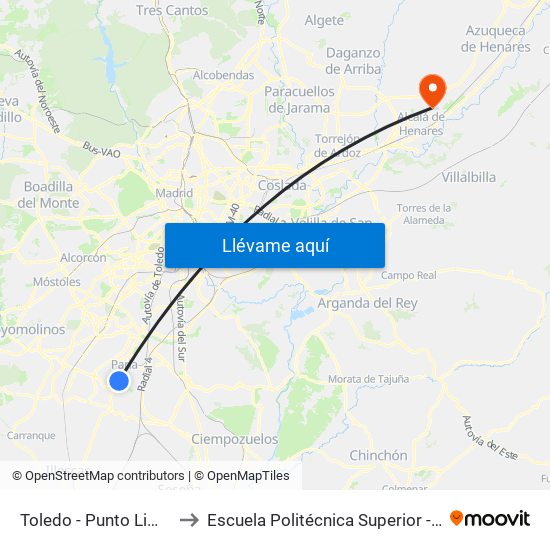 Toledo - Punto Limpio to Escuela Politécnica Superior - Uah map