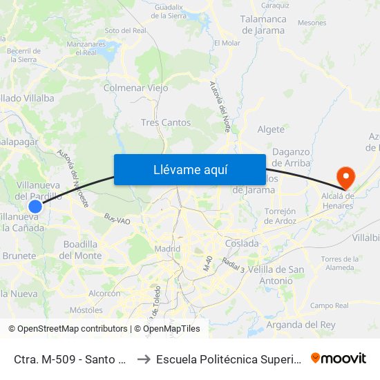 Ctra. M-509 - Santo Tomás to Escuela Politécnica Superior - Uah map