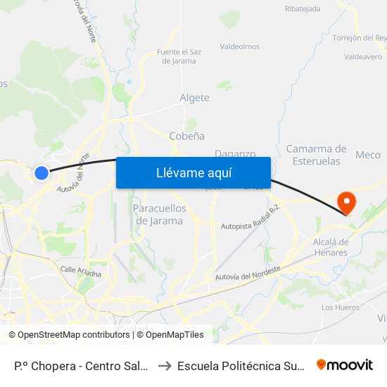 P.º Chopera - Centro Salud Valdavia to Escuela Politécnica Superior - Uah map