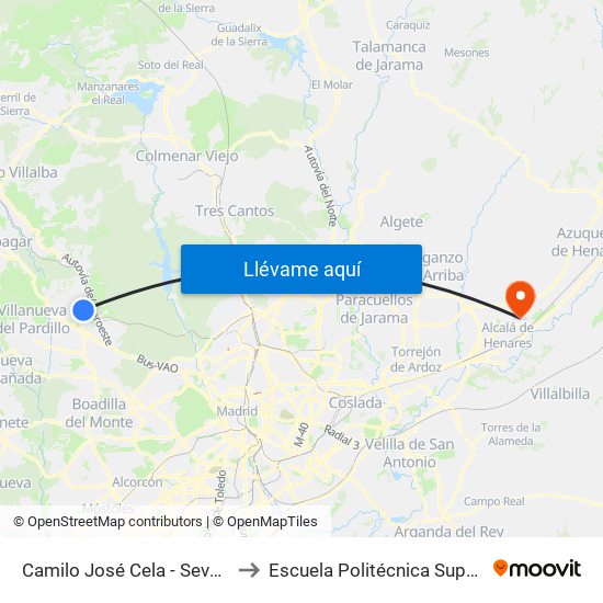 Camilo José Cela - Severo Ochoa to Escuela Politécnica Superior - Uah map