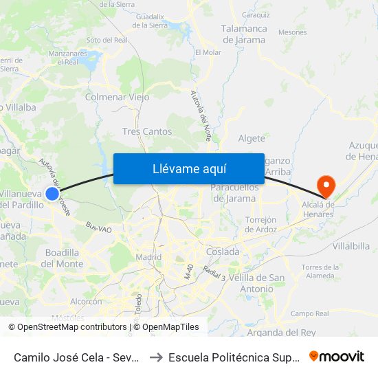 Camilo José Cela - Severo Ochoa to Escuela Politécnica Superior - Uah map