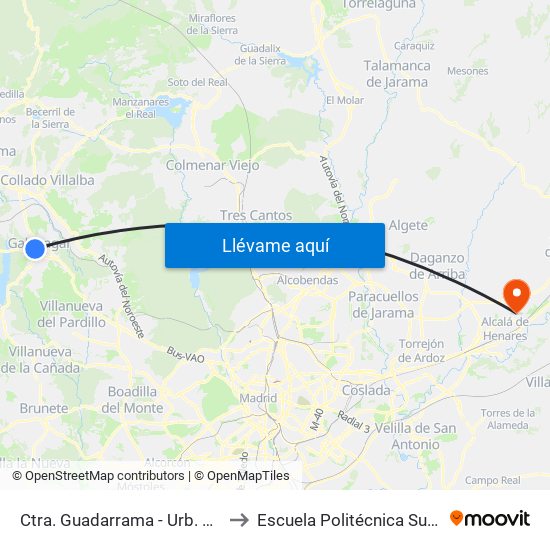 Ctra. Guadarrama - Urb. La Herradura to Escuela Politécnica Superior - Uah map