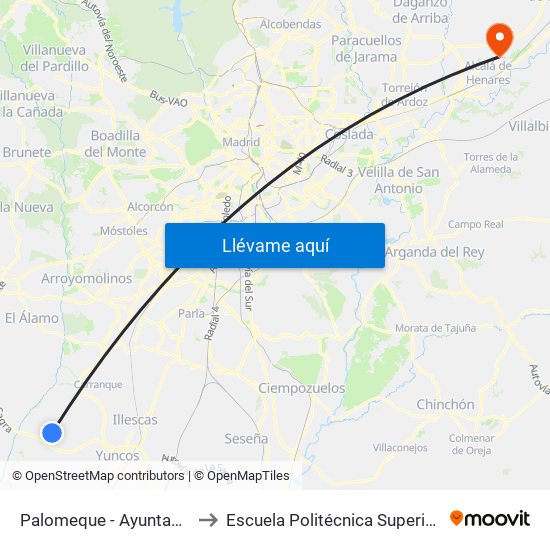 Palomeque - Ayuntamiento to Escuela Politécnica Superior - Uah map