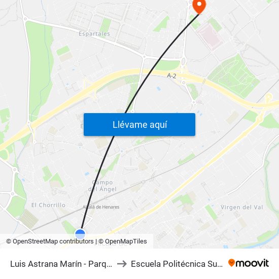 Luis Astrana Marín - Parque O'Donnell to Escuela Politécnica Superior - Uah map