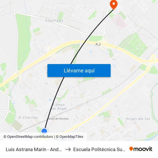 Luis Astrana Marín - Andrés Llorente to Escuela Politécnica Superior - Uah map