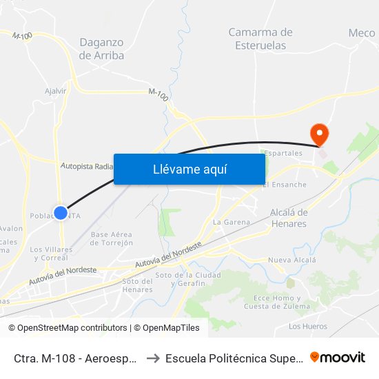 Ctra. M-108 - Aeroespacial Inta to Escuela Politécnica Superior - Uah map