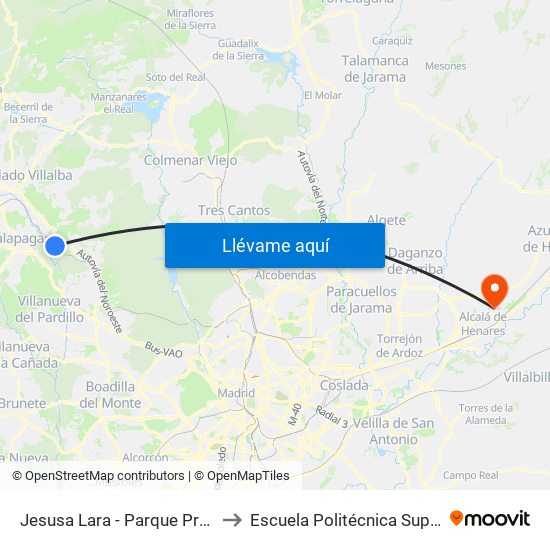 Jesusa Lara - Parque Pradogrande to Escuela Politécnica Superior - Uah map