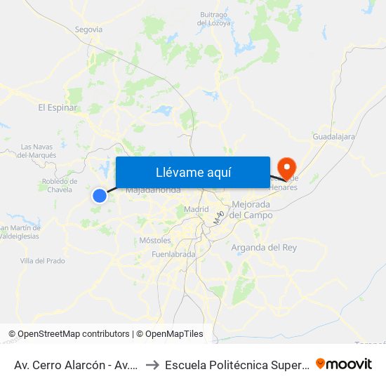 Av. Cerro Alarcón - Av. Madrid to Escuela Politécnica Superior - Uah map
