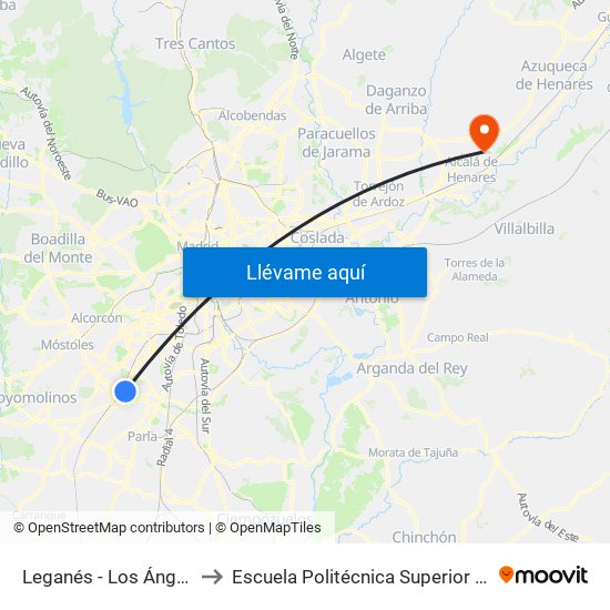 Leganés - Los Ángeles to Escuela Politécnica Superior - Uah map