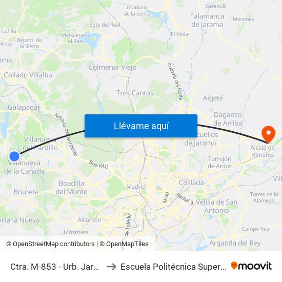Ctra. M-853 - Urb. Jarabeltrán to Escuela Politécnica Superior - Uah map