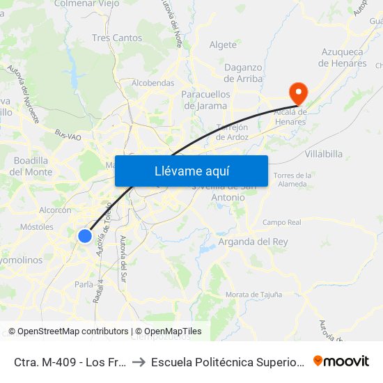 Ctra. M-409 - Los Frailes to Escuela Politécnica Superior - Uah map