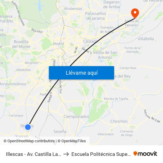 Illescas - Av. Castilla La Mancha to Escuela Politécnica Superior - Uah map