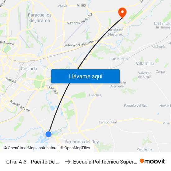 Ctra. A-3 - Puente De Arganda to Escuela Politécnica Superior - Uah map