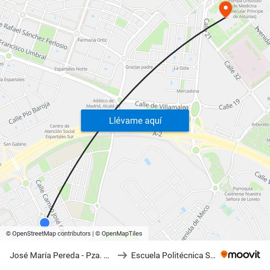 José María Pereda - Pza. Carlos Arniches to Escuela Politécnica Superior - Uah map