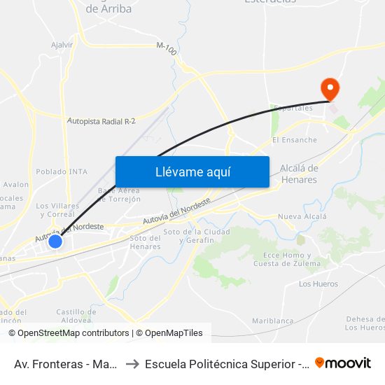 Av. Fronteras - Madrid to Escuela Politécnica Superior - Uah map