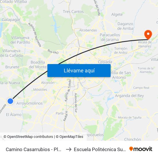 Camino Casarrubios - Plaza De Toros to Escuela Politécnica Superior - Uah map