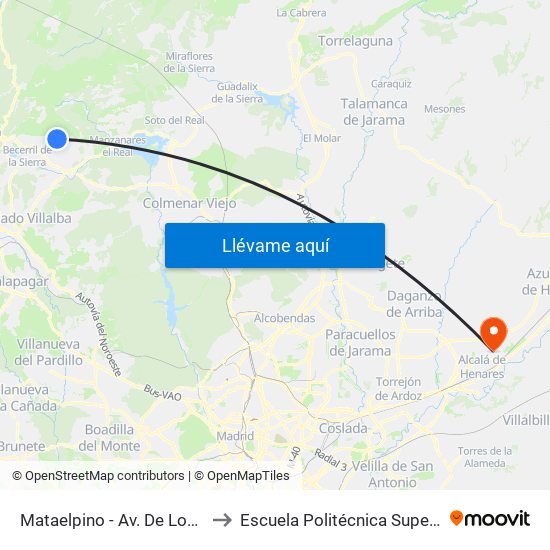 Mataelpino - Av. De Los Linares to Escuela Politécnica Superior - Uah map
