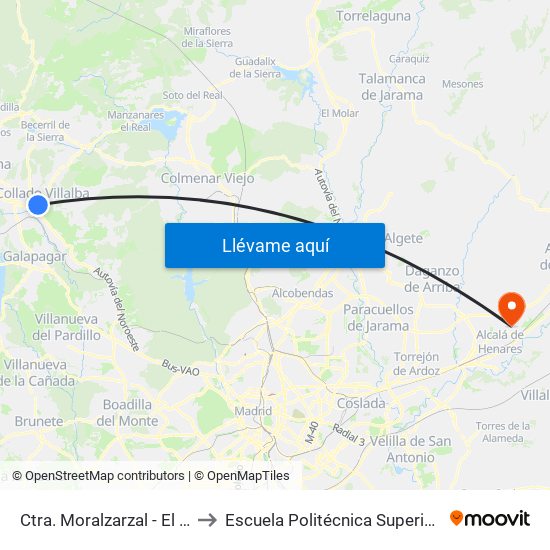 Ctra. Moralzarzal - El Roble to Escuela Politécnica Superior - Uah map