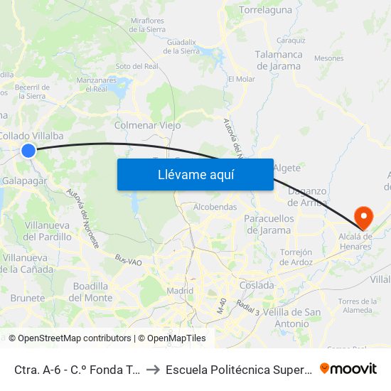 Ctra. A-6 - C.º Fonda Trinidad to Escuela Politécnica Superior - Uah map