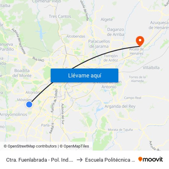 Ctra. Fuenlabrada - Pol. Ind. Prado Regordoño to Escuela Politécnica Superior - Uah map