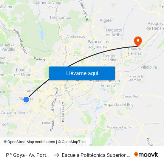P.º Goya - Av. Portugal to Escuela Politécnica Superior - Uah map